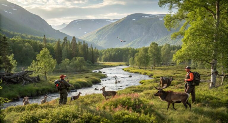 Viltnemnda committee members monitoring wildlife in Norway’s forest.