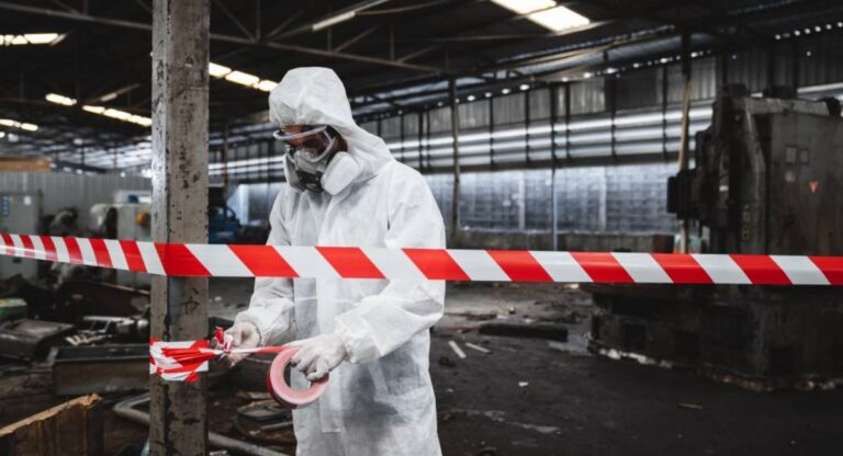 Asbestlint insulation material found in an old building, showing fibrous asbestos wrapping around heating pipes.