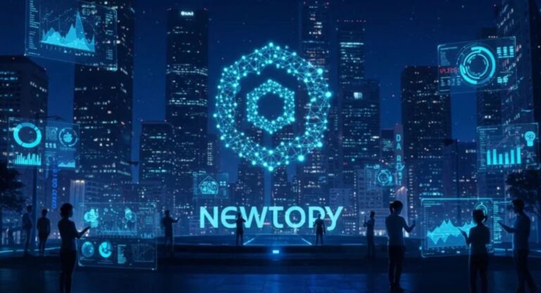 Newtopy digital platform interface showing innovative tools for business efficiency and collaboration.